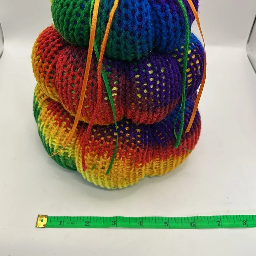Colorful Rainbow Knit Pumpkin Stack